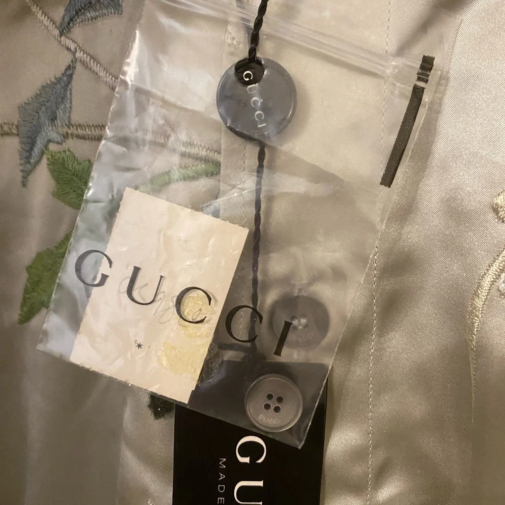 Vintage Gucci x Tom Ford SS03 Floral Bird Embroidered Silk Oversized Shirt Top